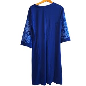 Bob Mackie Embroidered Long Sleeve Dress Navy/ Pastel Blue Size XL Midi dress